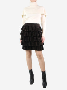 Chanel Brown ruffle velvet skirt - size UK 10