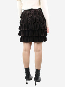 Chanel Brown ruffle velvet skirt - size UK 10