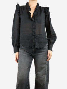 Frame Black sheer frill blouse - size S