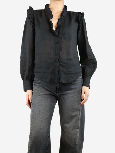 Black sheer frill blouse - size S Tops Frame 