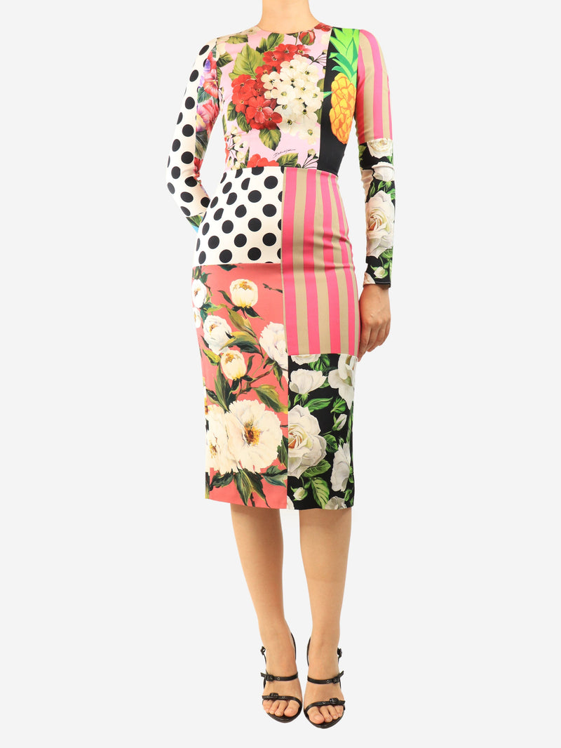 Multicolour floral patchwork midi dress - size UK 8 Dresses Dolce & Gabbana 