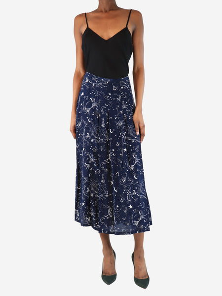 White and navy cosmic pleated midi skirt - size S alternate image