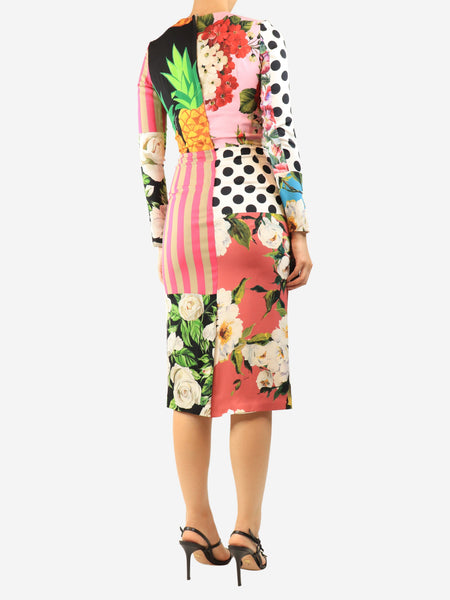Multicolour floral patchwork midi dress - size UK 8 alternate image