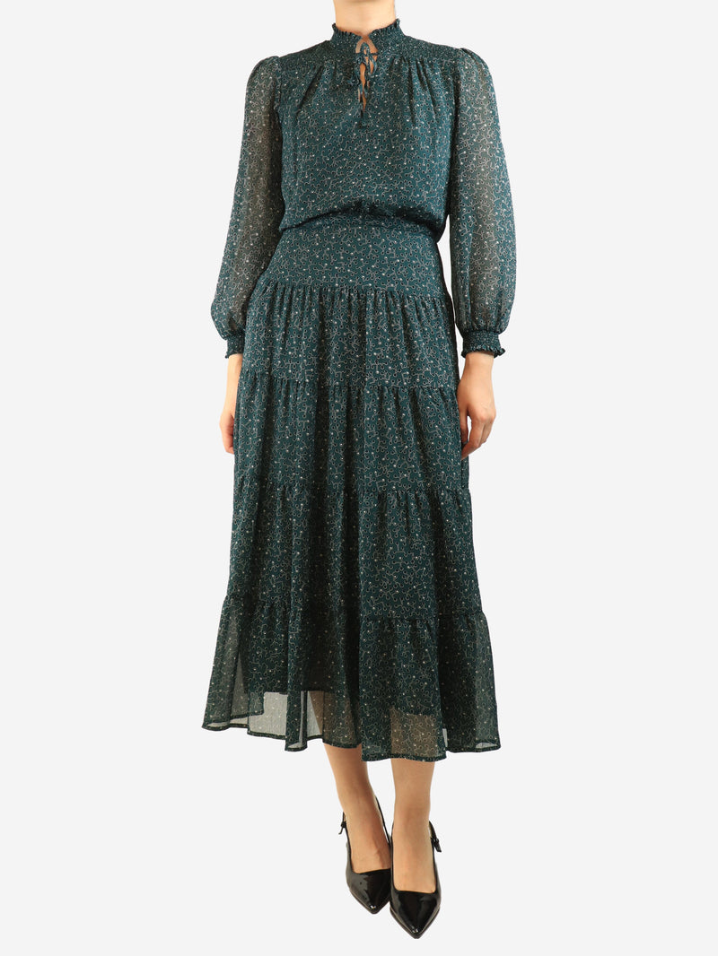 Green printed long-sleeved midi dress - size UK 8 Dresses Cefinn 