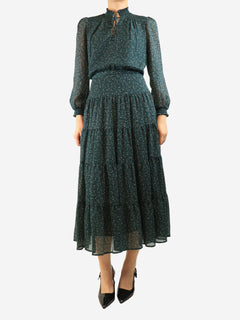 Green printed long-sleeved midi dress - size UK 8 Dresses Cefinn 