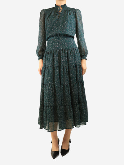 Green printed long-sleeved midi dress - size UK 8 Dresses Cefinn 