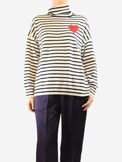 Cream and black striped roll-neck jumper - size M Knitwear Chinti & Parker 