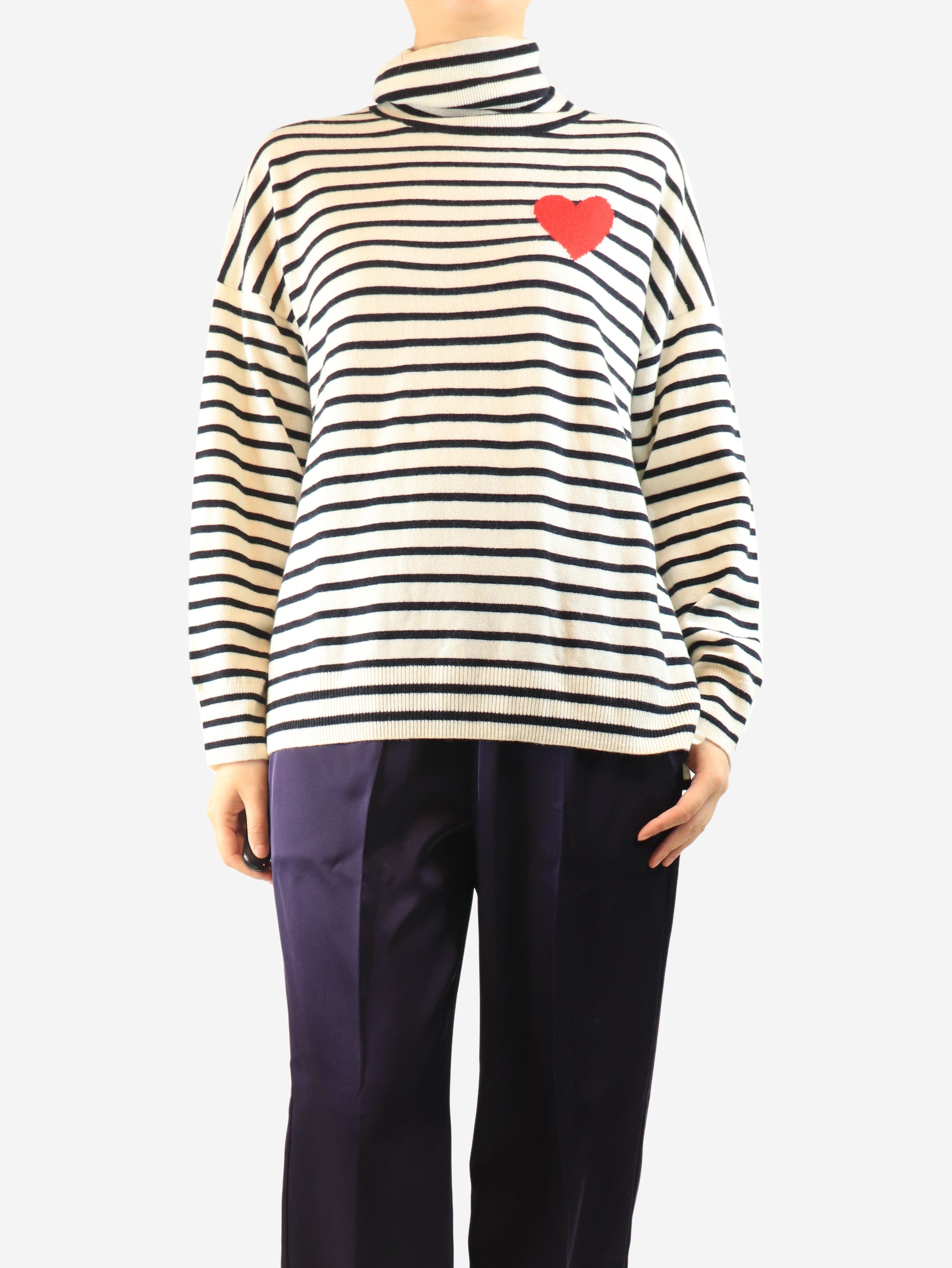 Cream and black striped roll-neck jumper - size M Knitwear Chinti & Parker 