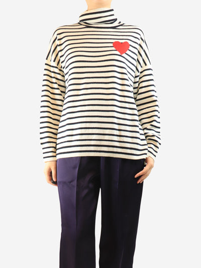 Cream and black striped roll-neck jumper - size M Knitwear Chinti & Parker 