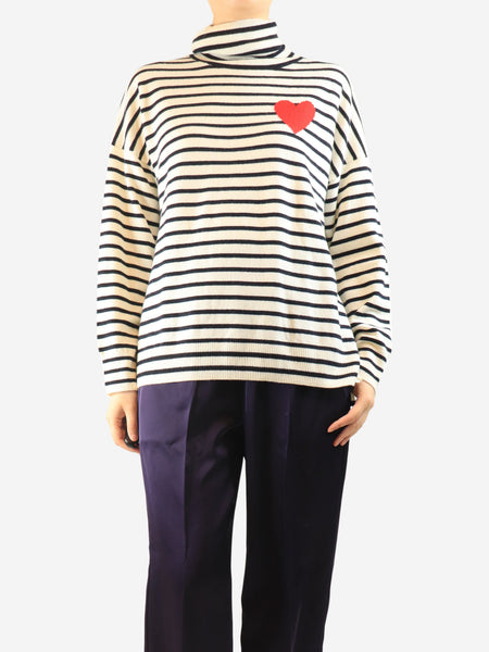 Cream and black striped roll-neck jumper - size M product image