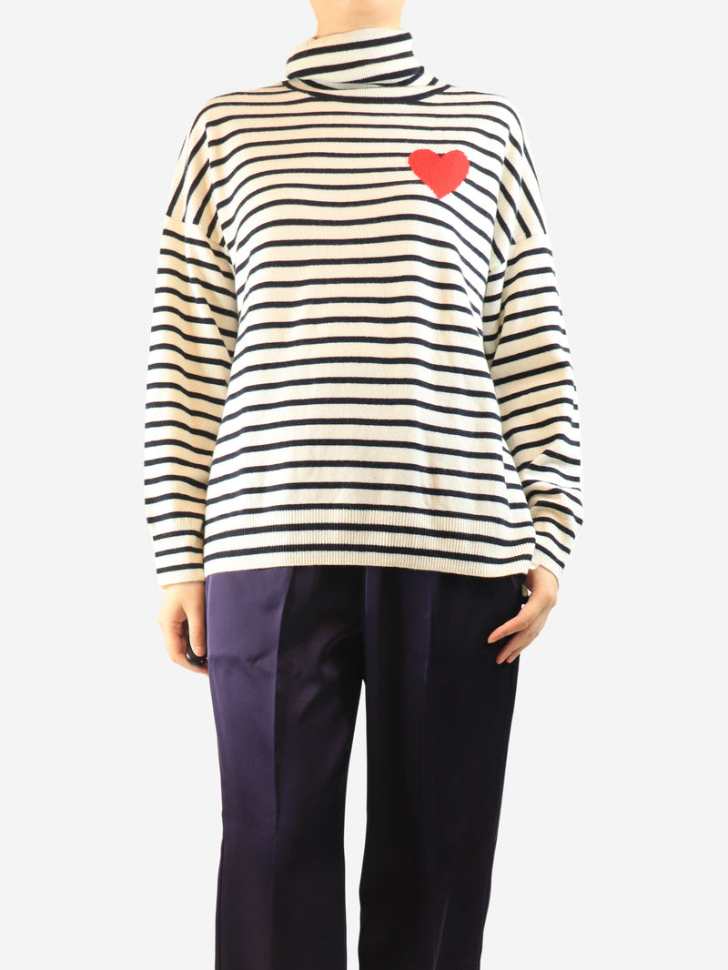 Cream and black striped roll-neck jumper - size M Knitwear Chinti & Parker 