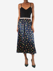 Wyse Navy Ella floral midi skirt - size UK 6