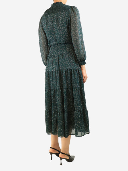 Green printed long-sleeved midi dress - size UK 8 alternate image