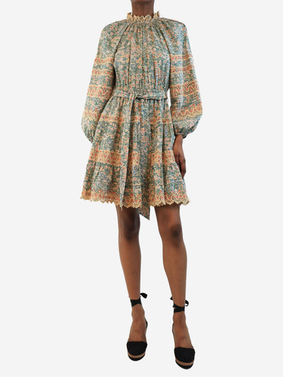 Green belted floral mini dress - size UK 6 Dresses Ulla Johnson 