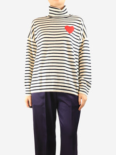 Cream and black striped roll-neck jumper - size M Knitwear Chinti & Parker 