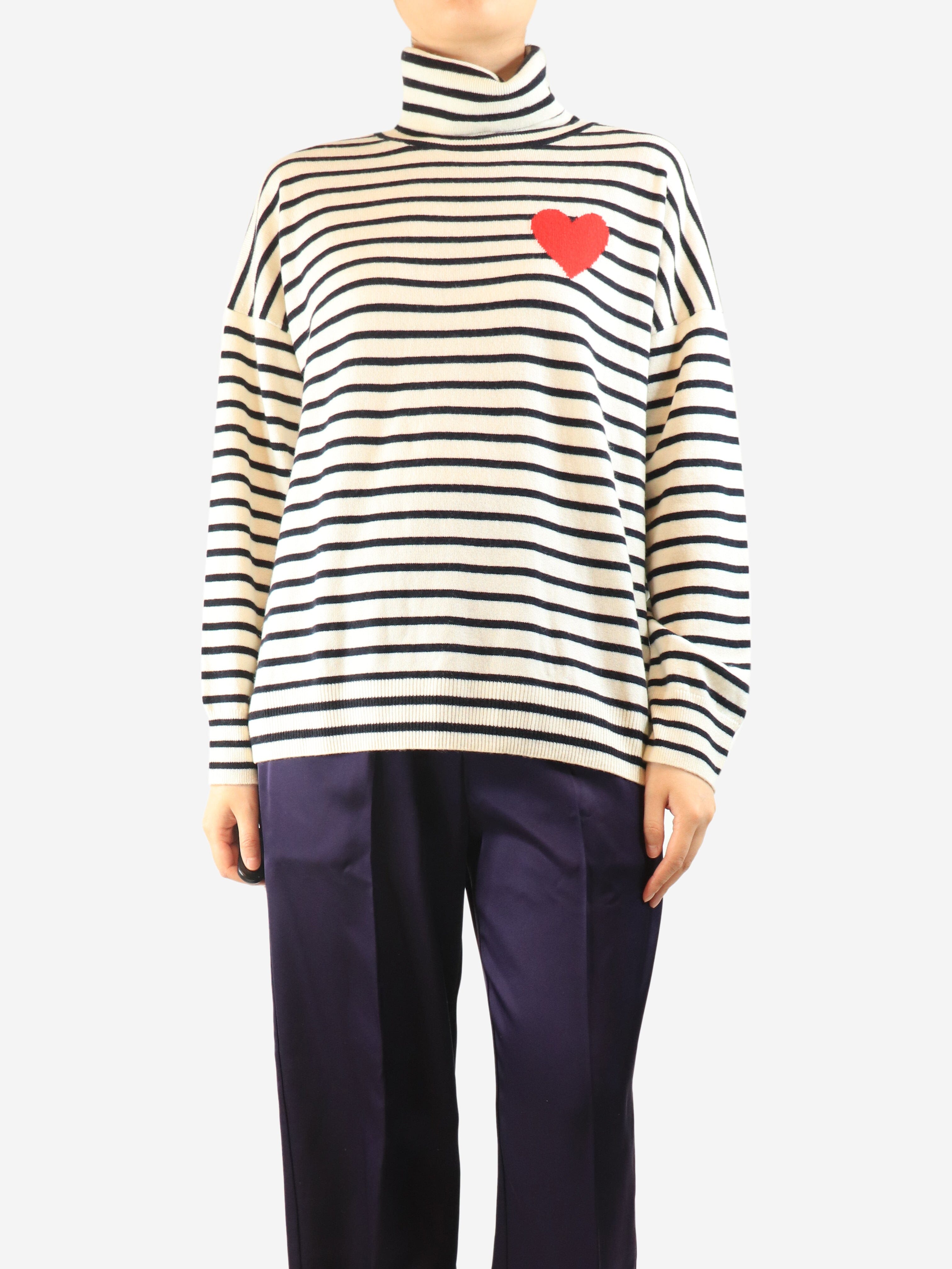 Cream and black striped roll-neck jumper - size M Knitwear Chinti & Parker 