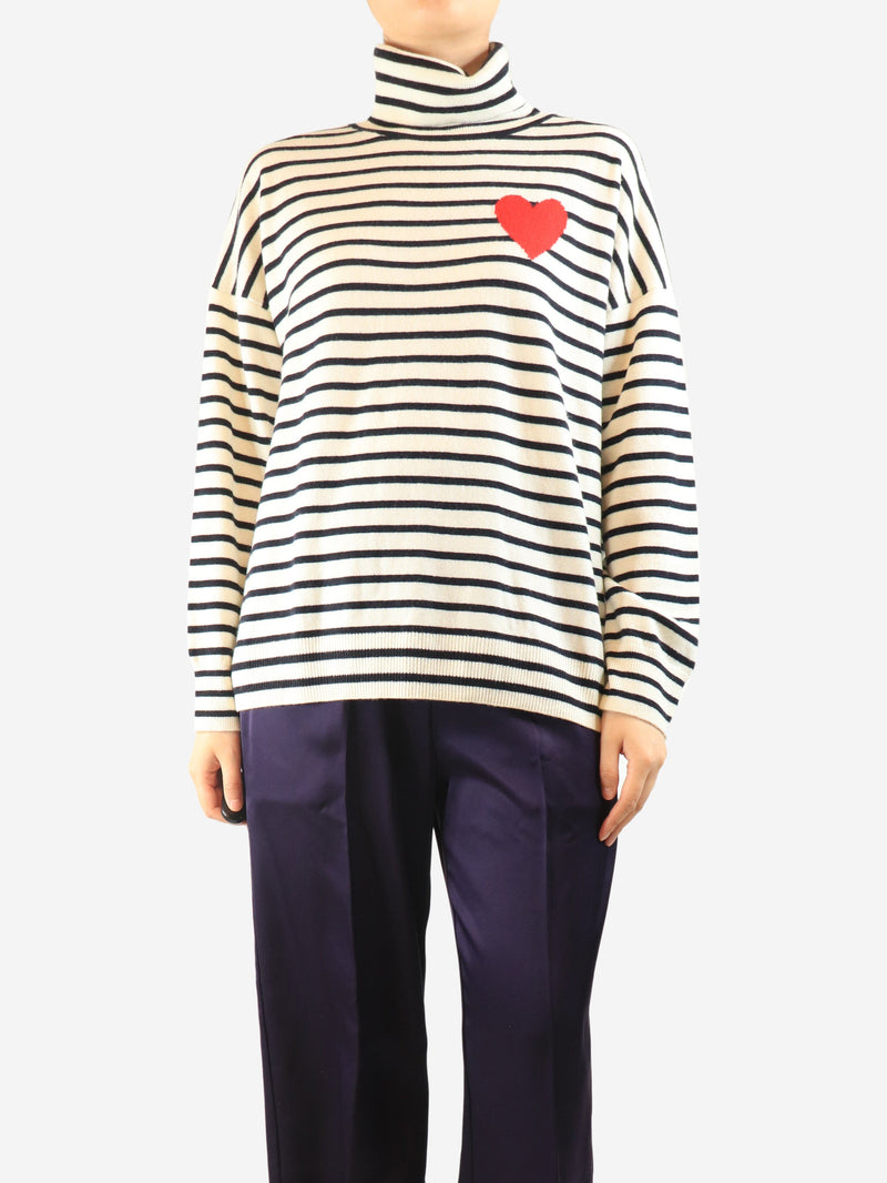 Cream and black striped roll-neck jumper - size M Knitwear Chinti & Parker 