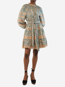 Ulla Johnson Green belted floral mini dress - size UK 6