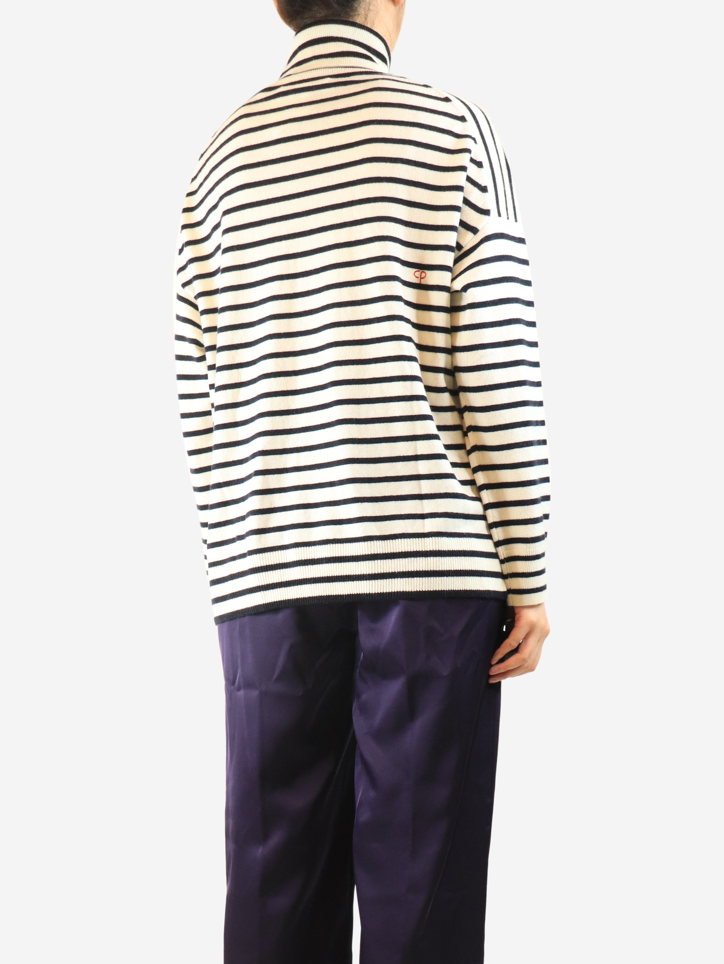 Cream and black striped roll-neck jumper - size M Knitwear Chinti & Parker 