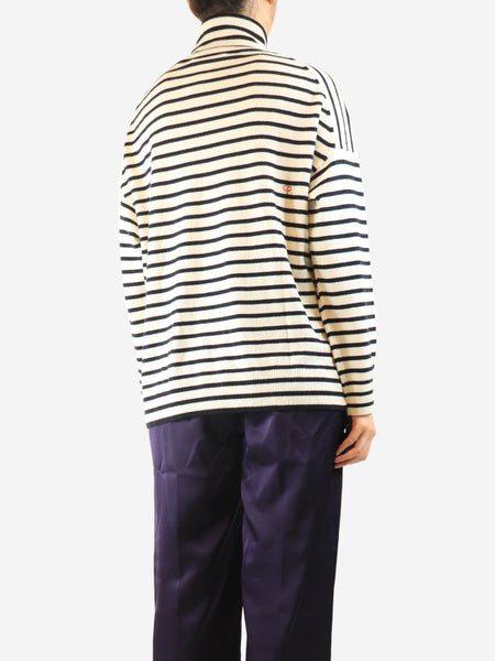 Cream and black striped roll-neck jumper - size M alternate image