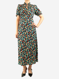 Green floral short-sleeved maxi dress - size UK 10 Dresses Cefinn 