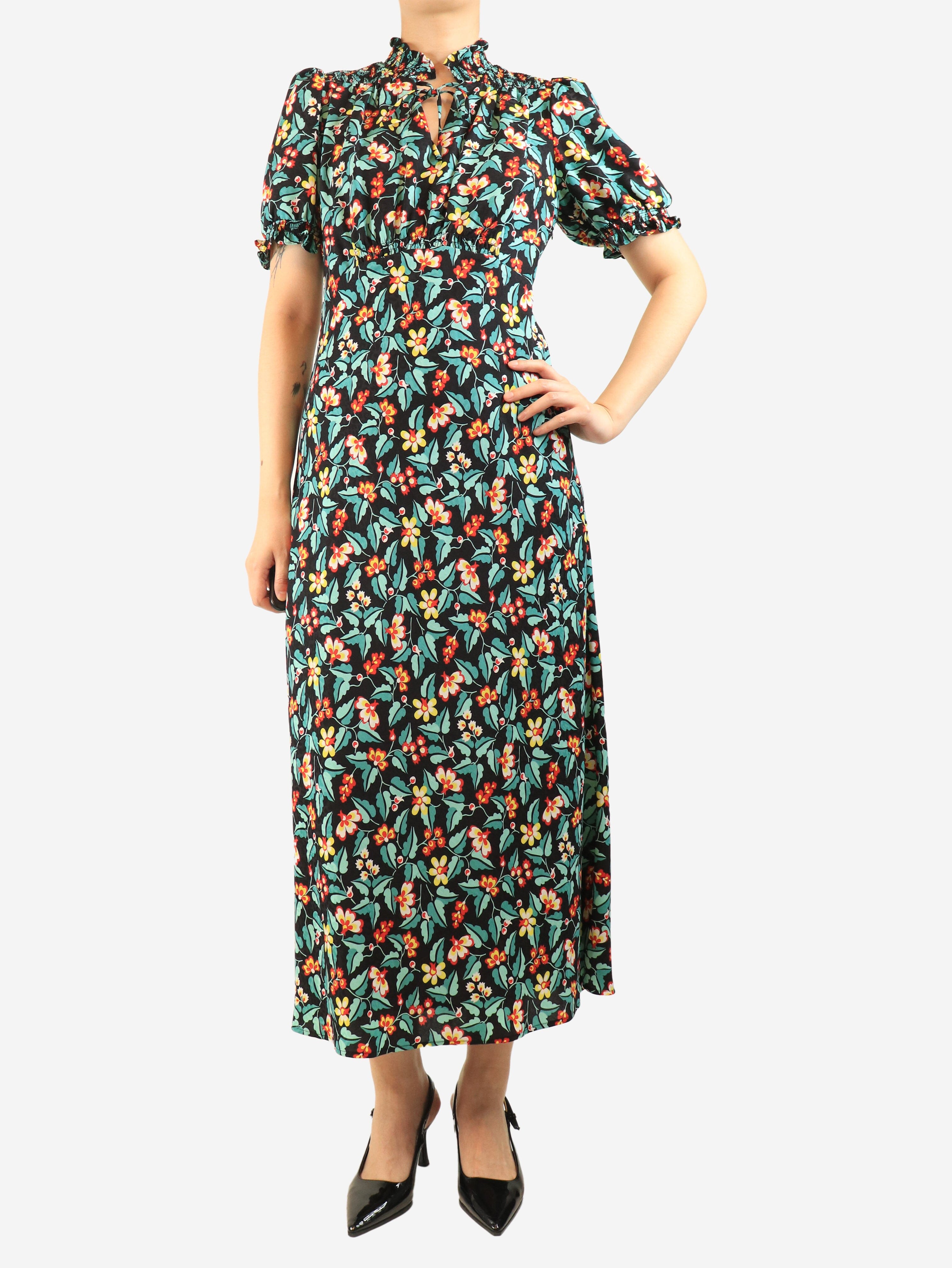 Green floral short-sleeved maxi dress - size UK 10 Dresses Cefinn 