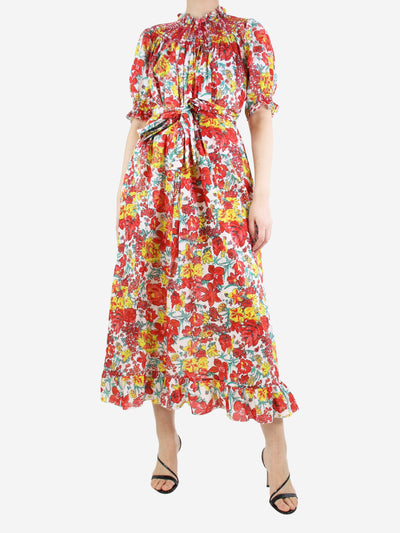 Red belted floral dress - size UK 8 Dresses Loretta Caponi 