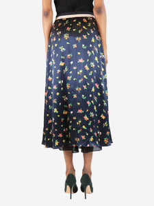 Wyse Navy Ella floral midi skirt - size UK 6