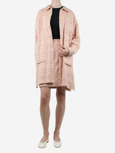 Chanel Pink tweed coat and skirt set - size UK 8