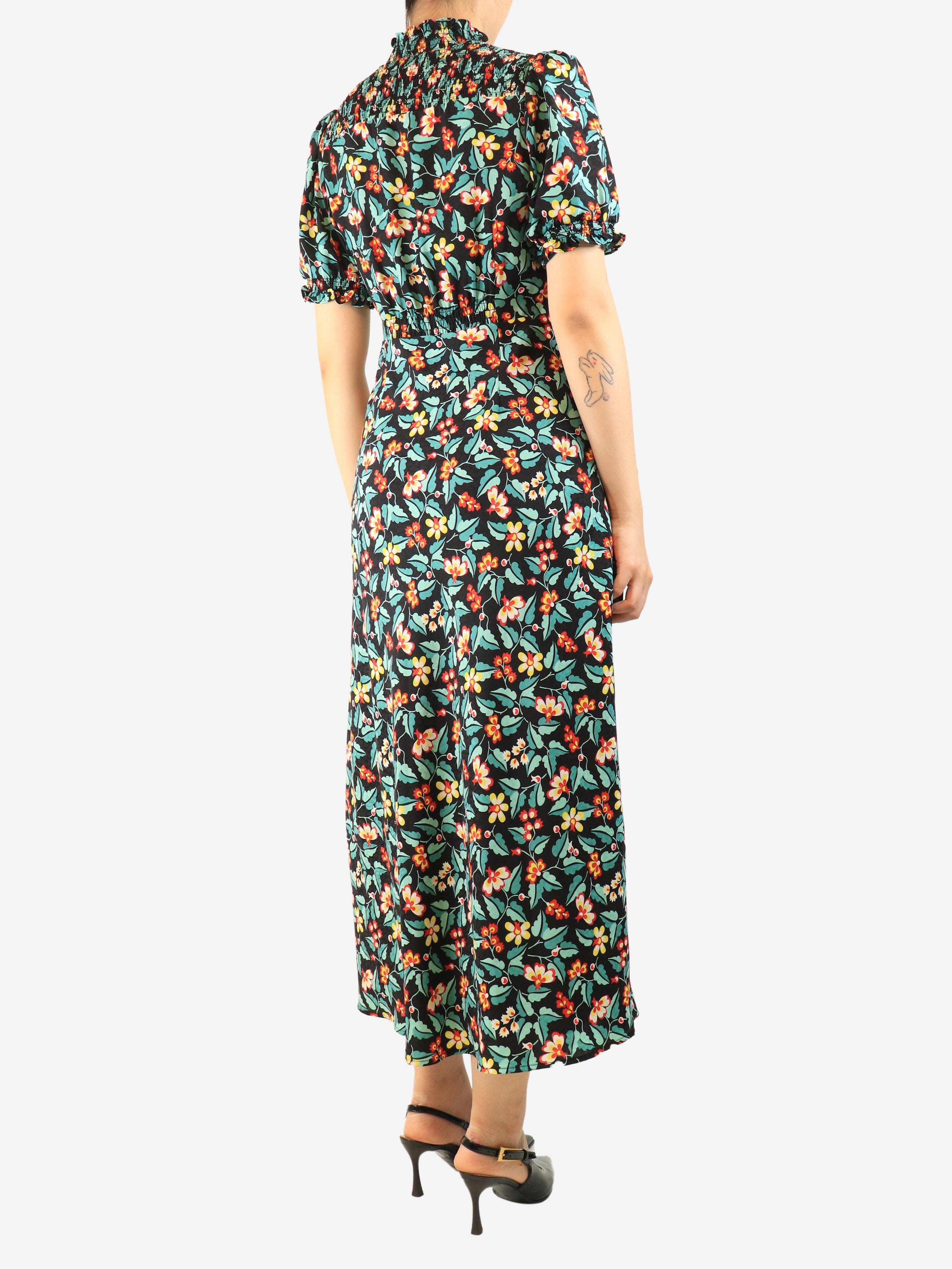 Green floral short-sleeved maxi dress - size UK 10 Dresses Cefinn 