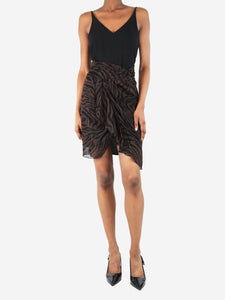 Ba&sh Brown ruffled animal-print mini skirt - size UK 8