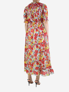 Loretta Caponi Red belted floral dress - size UK 8