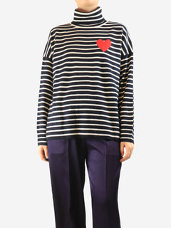 Navy and white striped roll-neck jumper - size M Knitwear Chinti & Parker 
