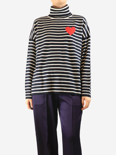 Navy and white striped roll-neck jumper - size M Knitwear Chinti & Parker 