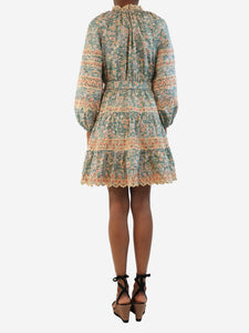 Ulla Johnson Green belted floral mini dress - size UK 6