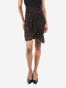 Ba&sh Brown ruffled animal-print mini skirt - size UK 8