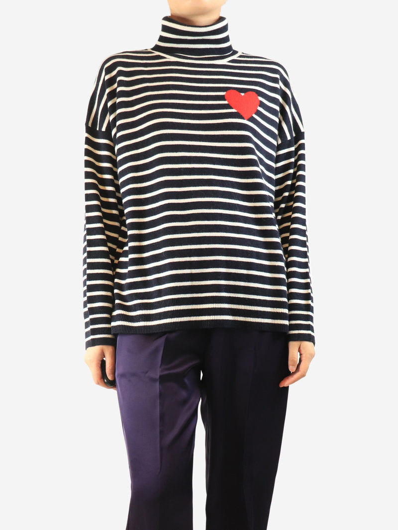 Navy and white striped roll-neck jumper - size M Knitwear Chinti & Parker 