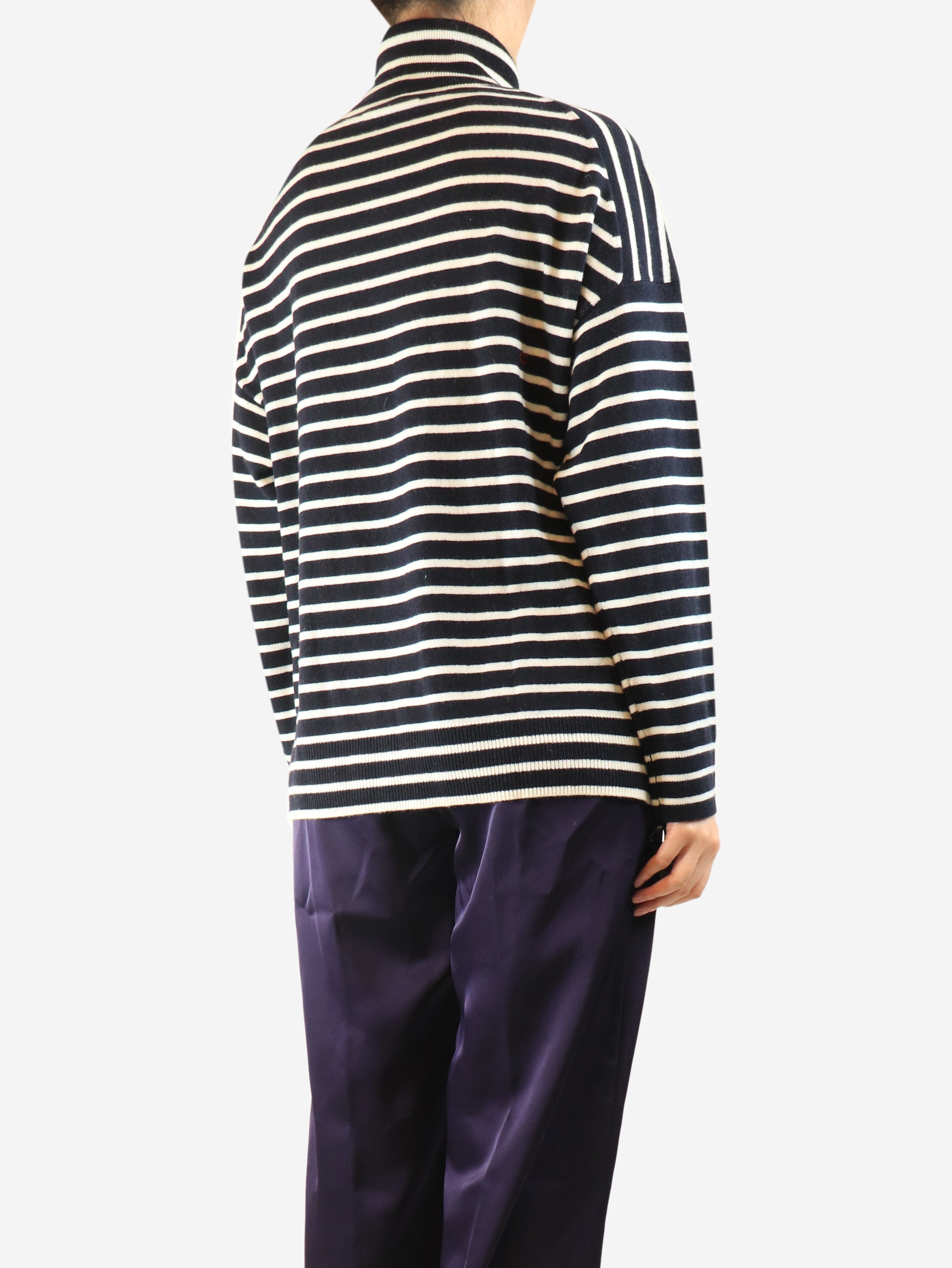 Navy and white striped roll-neck jumper - size M Knitwear Chinti & Parker 