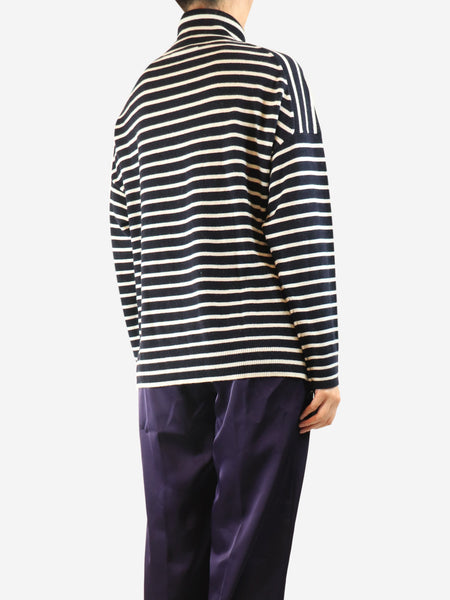 Navy and white striped roll-neck jumper - size M alternate image