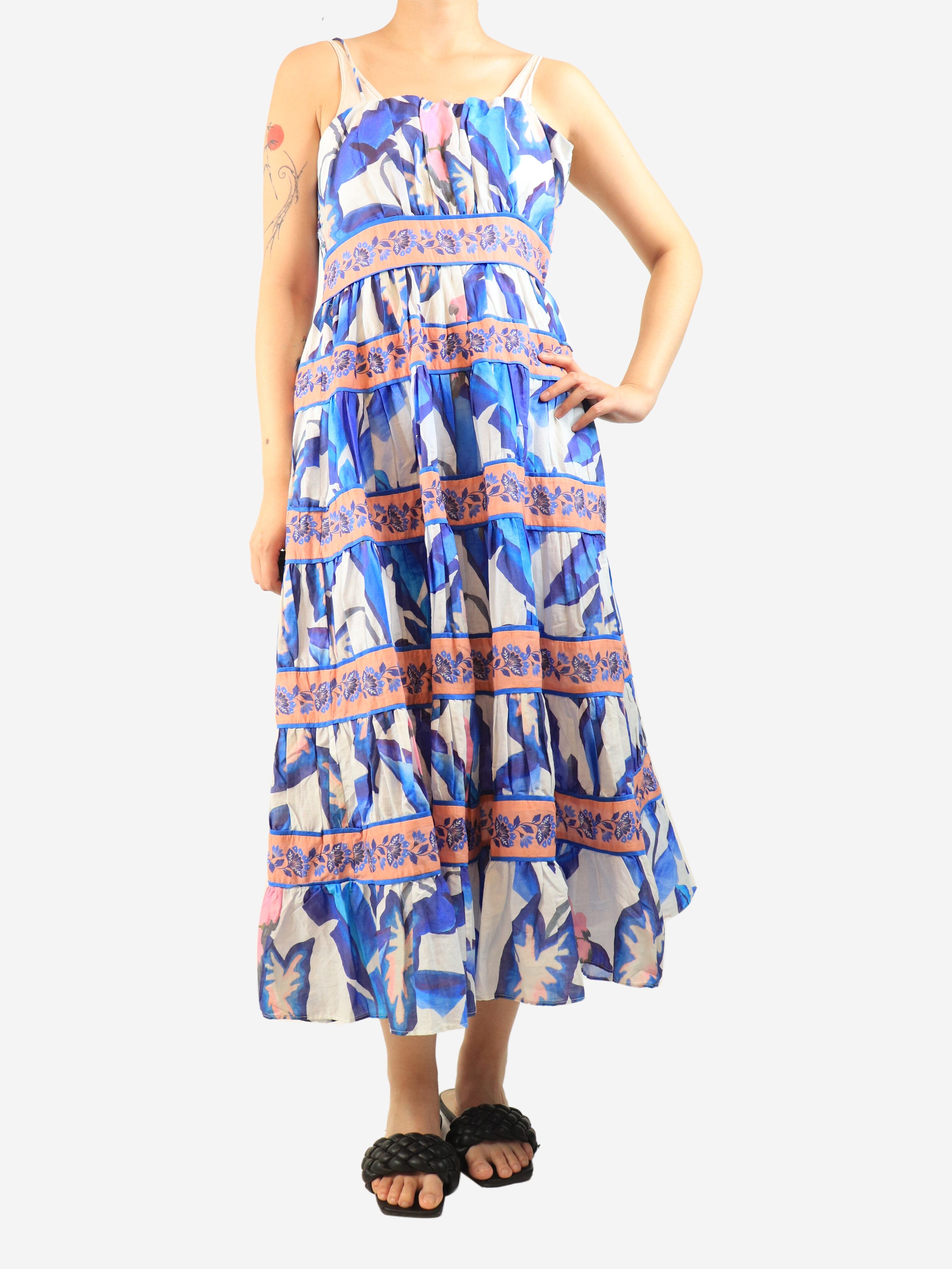 Blue floral tiered midi dress - size S Dresses Farm Rio 