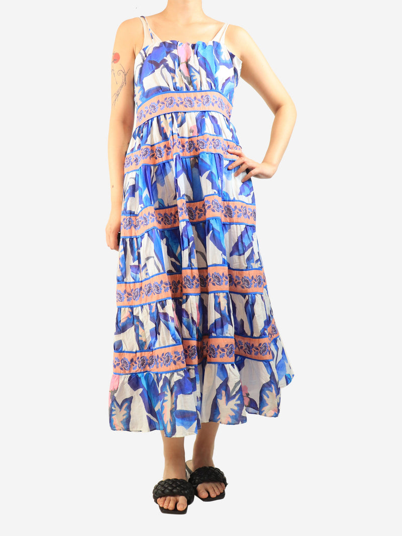 Blue floral tiered midi dress - size S Dresses Farm Rio 