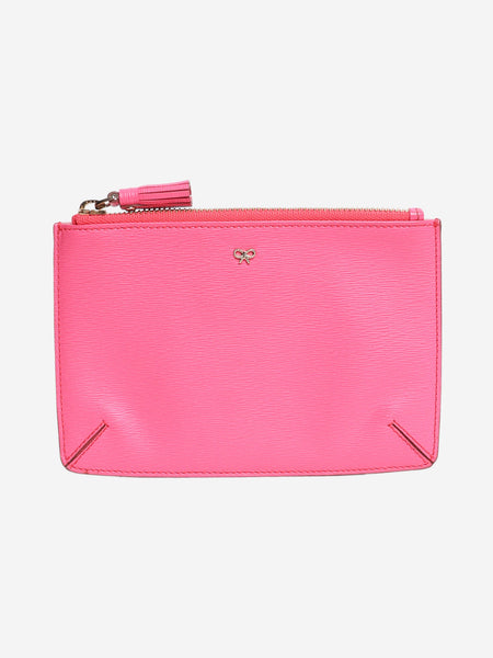 Bright pink leather zipped pouch product image