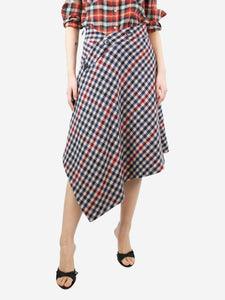 JW Anderson Blue and beige asymmetric checkered skirt - size UK 10