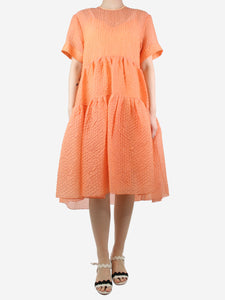 Victoria Victoria Beckham Orange textured tiered midi dress - size UK 10