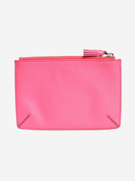 Bright pink leather zipped pouch alternate image