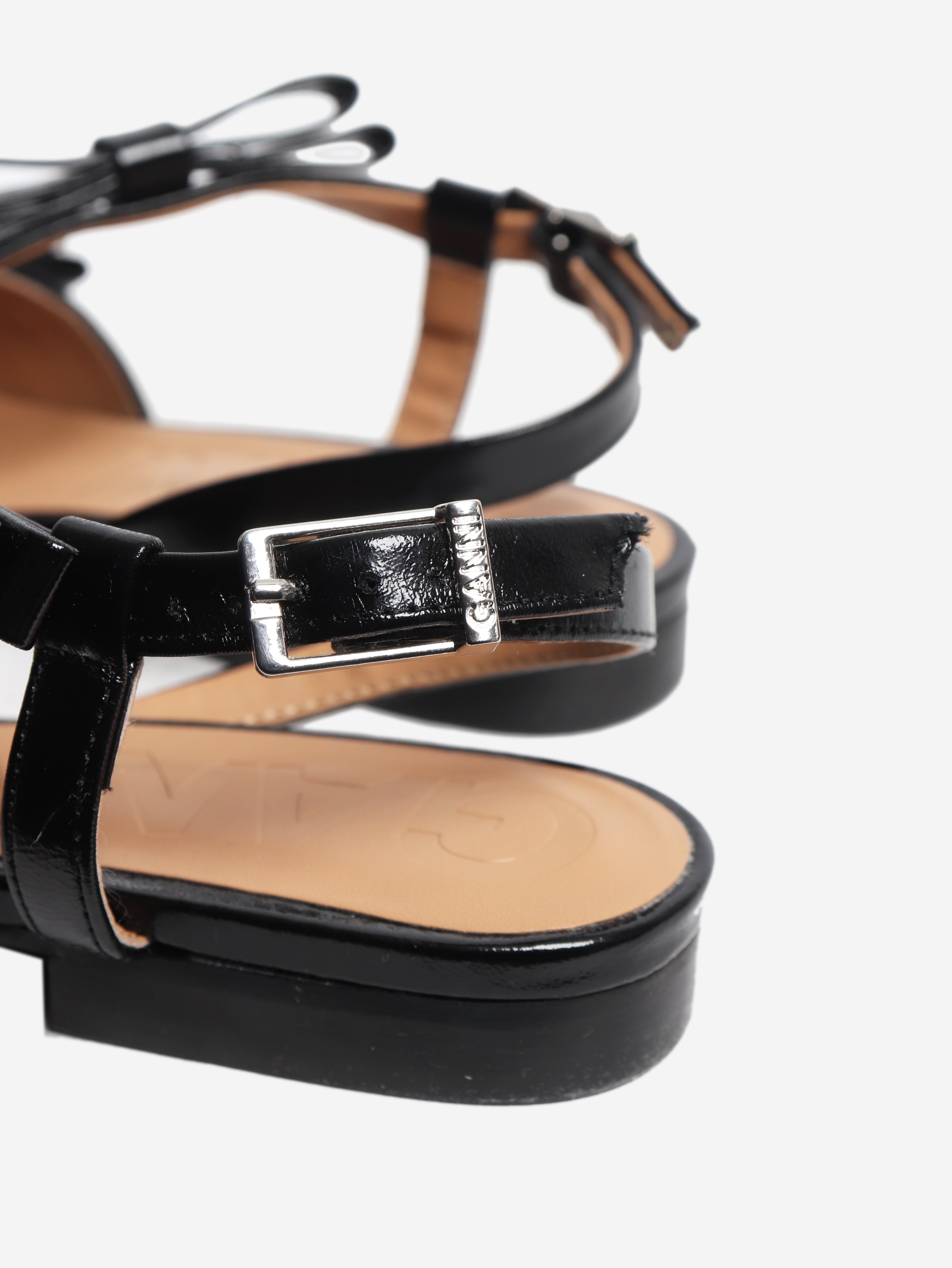 Black bow-detail slingback flats - size EU 37