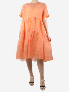 Victoria Victoria Beckham Orange textured tiered midi dress - size UK 10