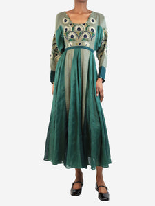Vita Kin Green linen embroidered maxi dress - size XS