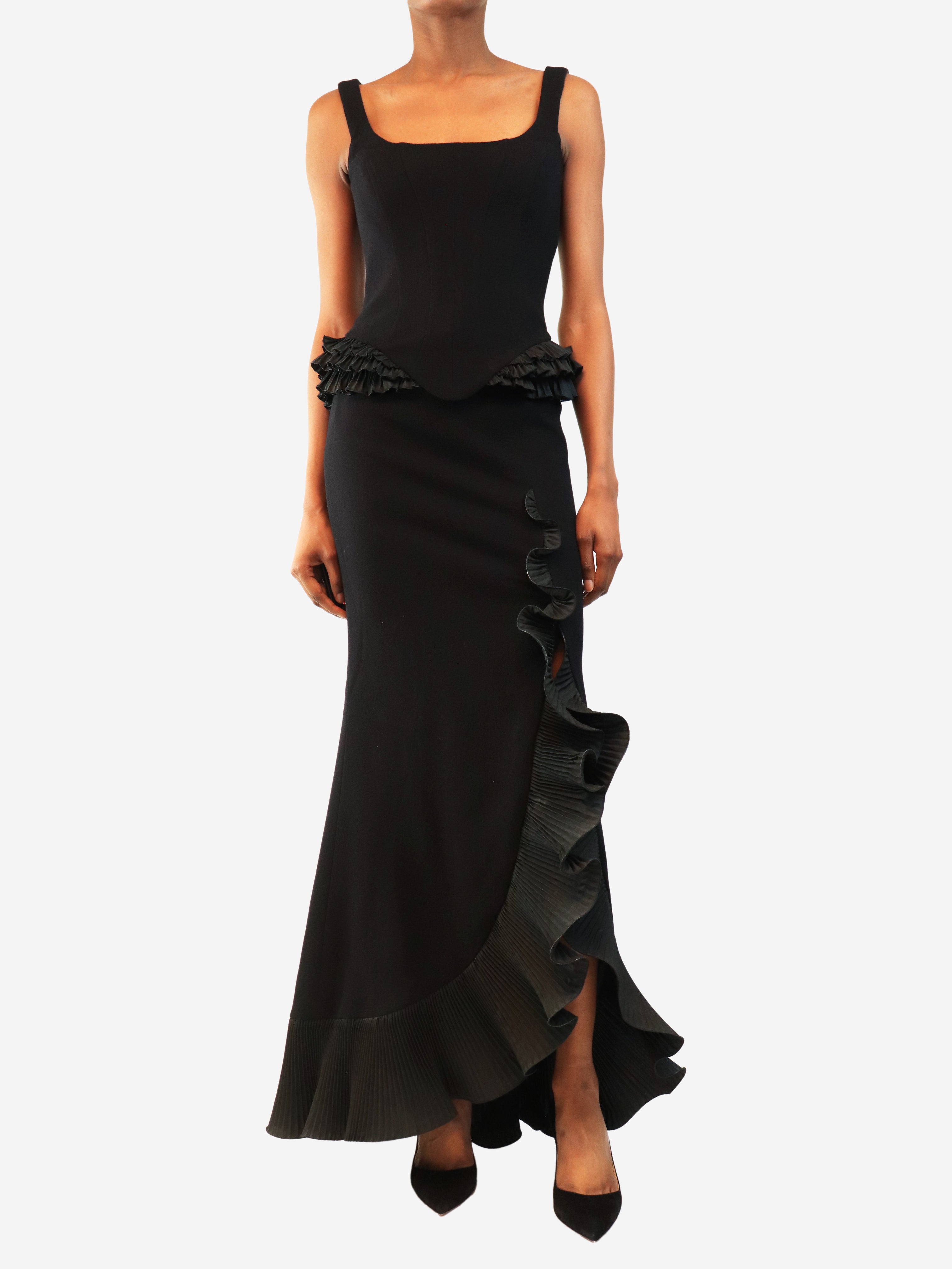 Black bustier top and skirt two piece set - size UK 6