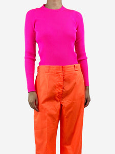 Balenciaga Neon pink ribbed stretch-knit top - size M